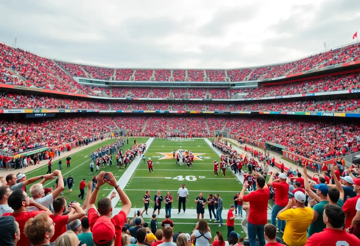 Fans celebrating a football victory in a stadium