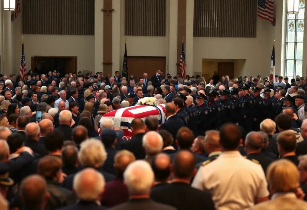 A respectful funeral service held for Trooper Jerry Wayne Adamick Jr. with community members paying their respects.