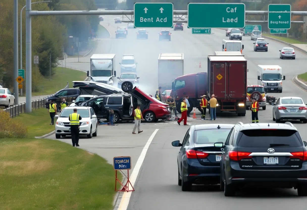 Emergency responders at the scene of a multi-vehicle crash in Hartselle, Alabama.