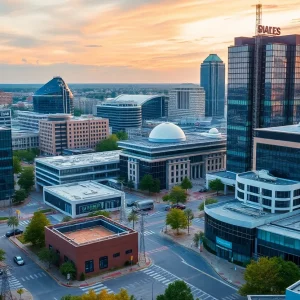 Cityscape of Huntsville, Alabama with modern buildings