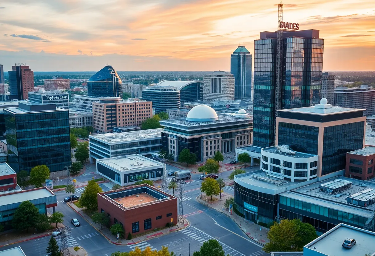 Cityscape of Huntsville, Alabama with modern buildings