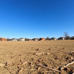 Dry landscape in Huntsville, Alabama during drought conditions