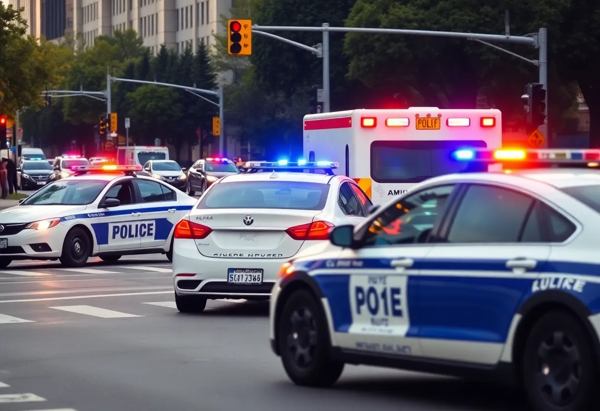 Scene of a car accident with emergency responders in Huntsville