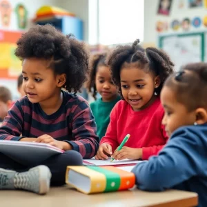 Diverse group of children learning in an enriching educational environment