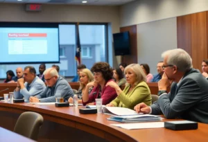 Huntsville City Council meeting focused on budget approval with community members present.