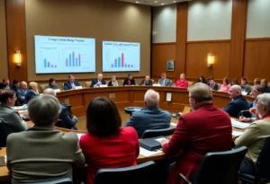 Huntsville City Council members discussing budget proposals.