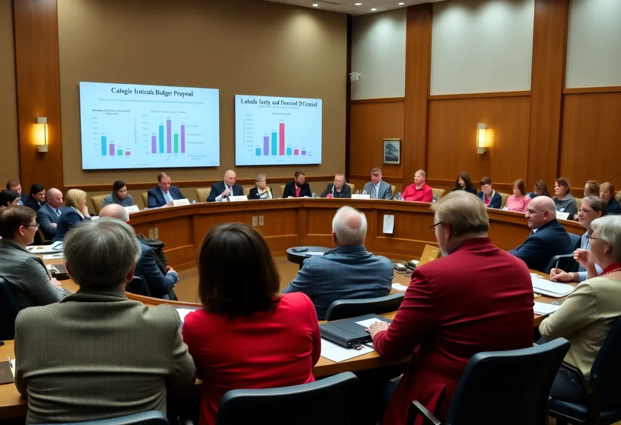 Huntsville City Council members discussing budget proposals.