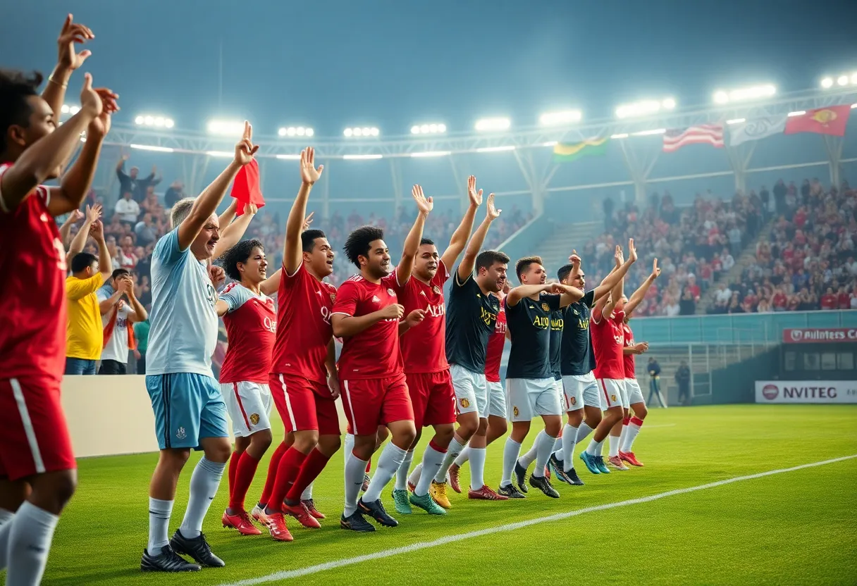 Huntsville City FC team celebrating their playoff victory