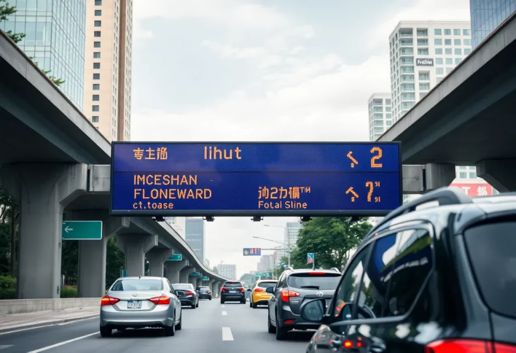 Digital highway message signs in Huntsville providing travel information.