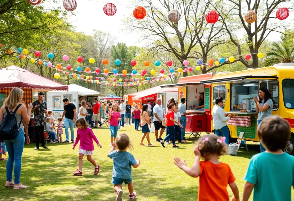 Family-friendly events in Huntsville with people enjoying outdoor activities in a park