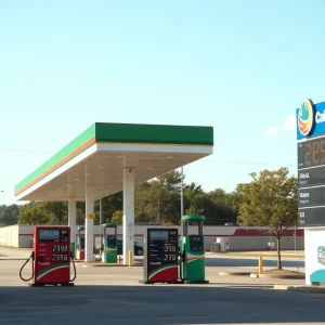 Gas station in Huntsville showing competitive gas prices