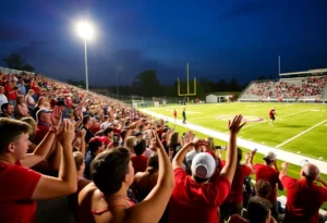 Fans cheering for the Huntsville Hornets football team