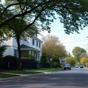 Tranquil street in Huntsville neighborhood