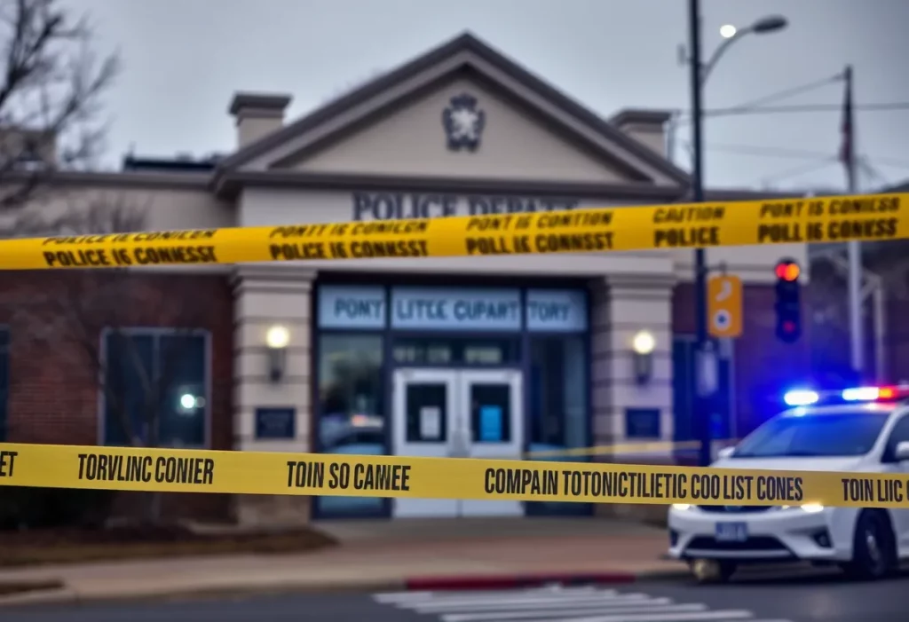 Huntsville Police department building with caution tape