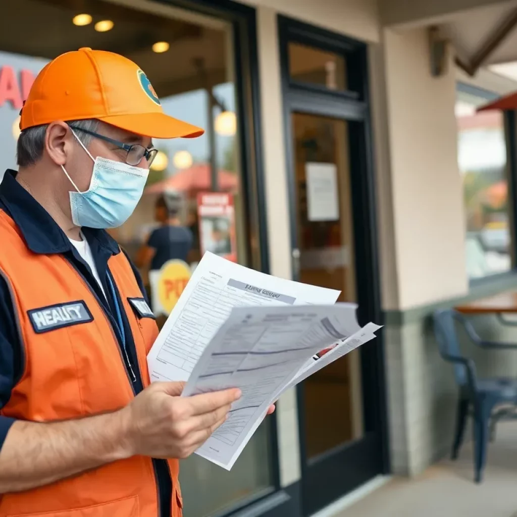 Health inspector examining restaurant cleanliness report