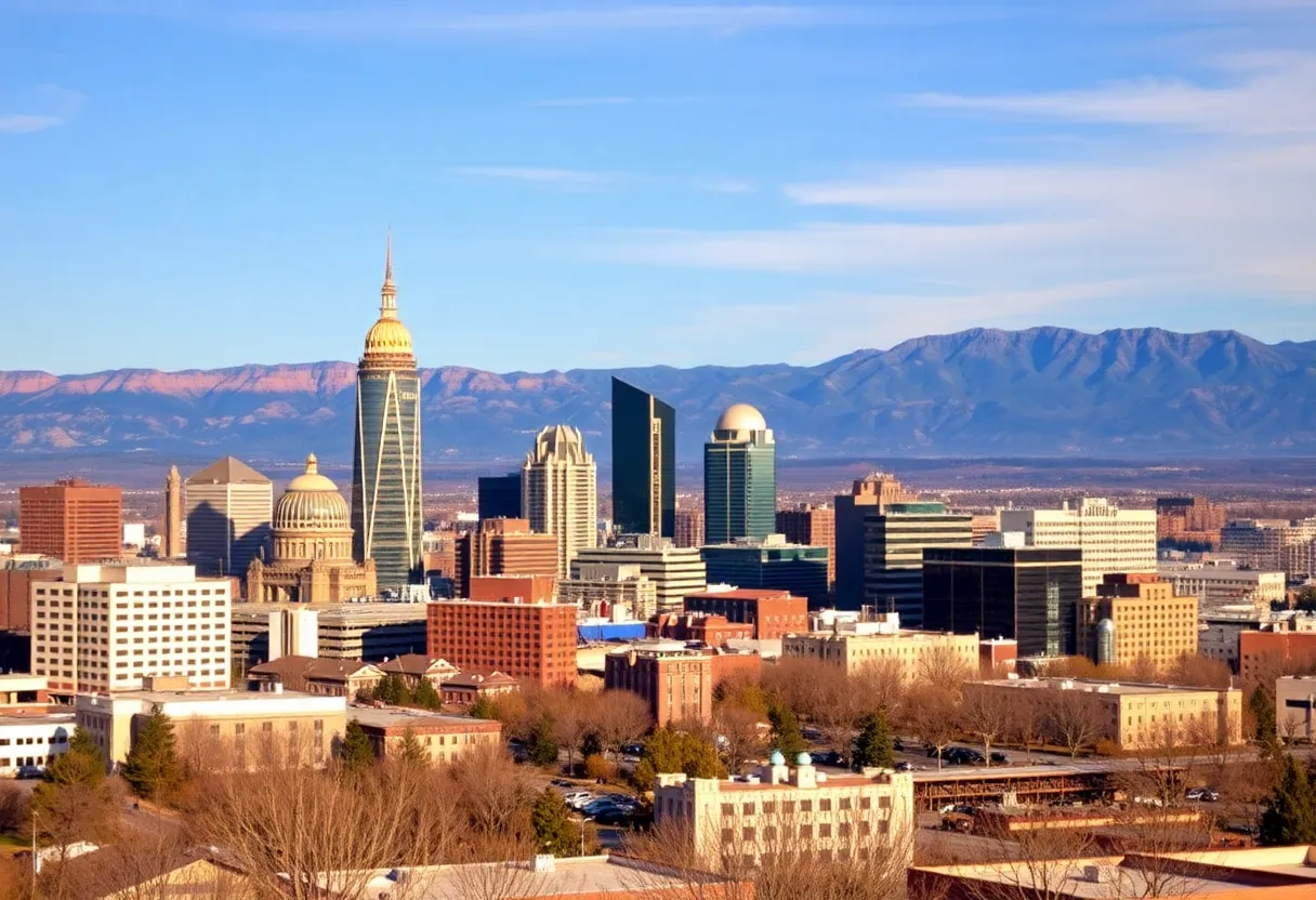 Skyline of Huntsville Alabama with aerospace landmarks
