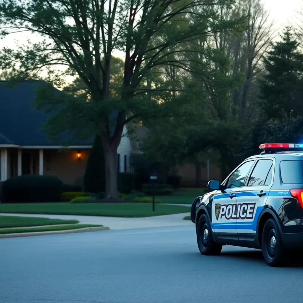 Suburban neighborhood in Huntsville with a police presence