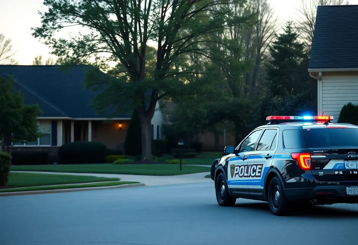 Suburban neighborhood in Huntsville with a police presence