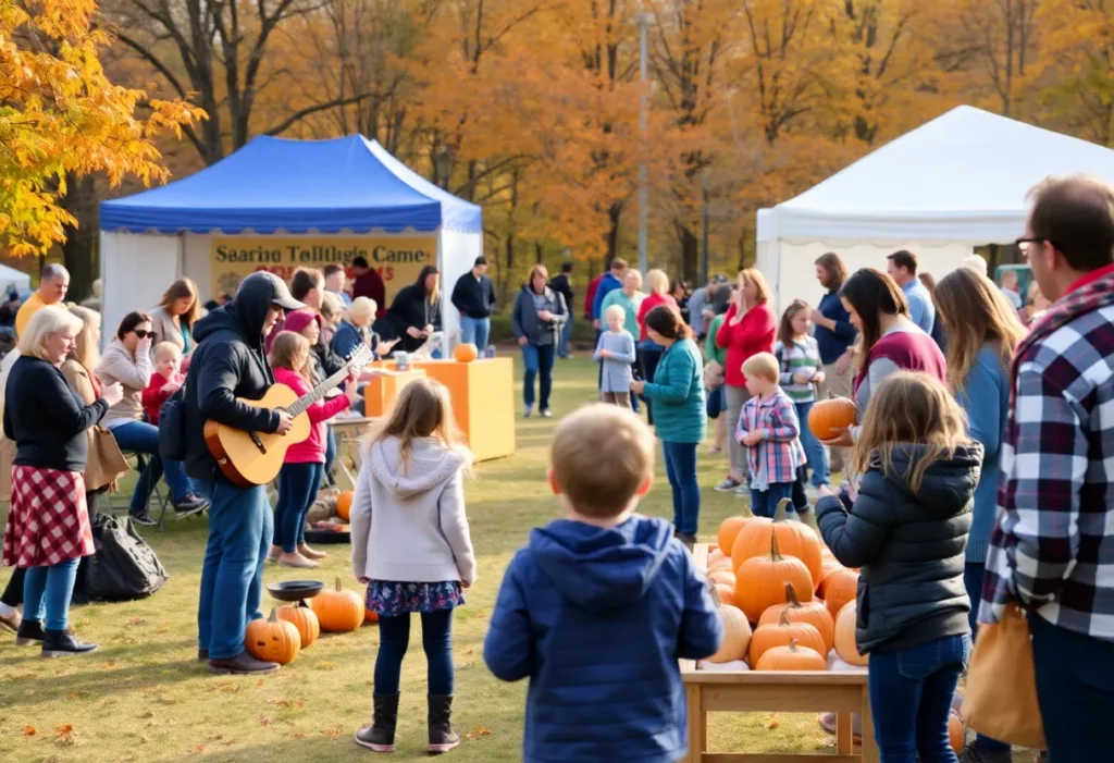 Families enjoying outdoor activities and live music at a festival in Huntsville