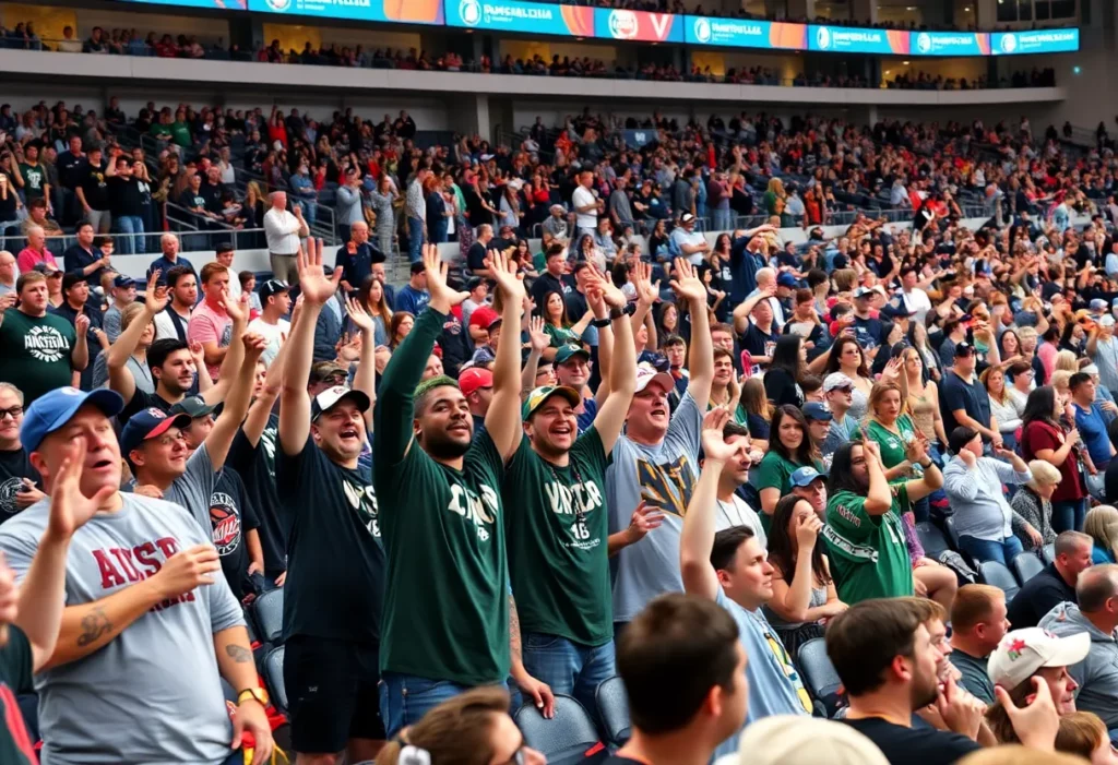 Crowd cheering at Huntsville sports event