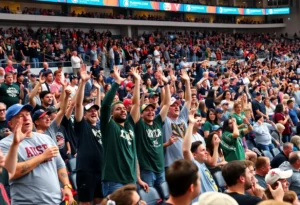 Crowd cheering at Huntsville sports event