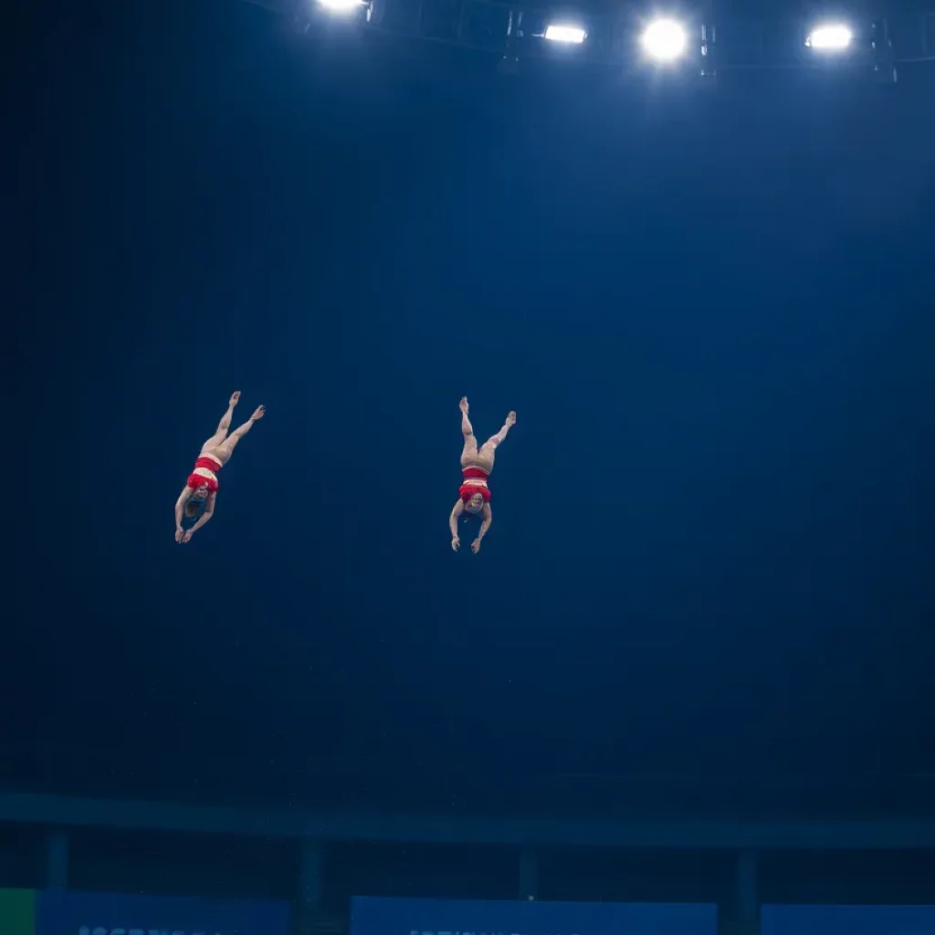 Diver executing a perfect dive during a competition