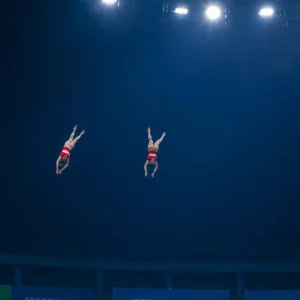 Diver executing a perfect dive during a competition