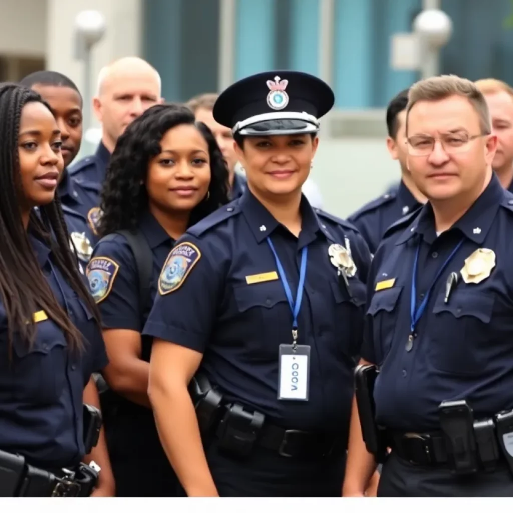Law enforcement officers visibly displaying badges in a community