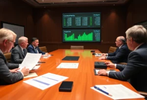 Officials discussing the Madison County budget in a meeting room.