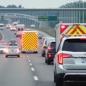 Emergency vehicles on I-565 after a motorcycle accident in Madison