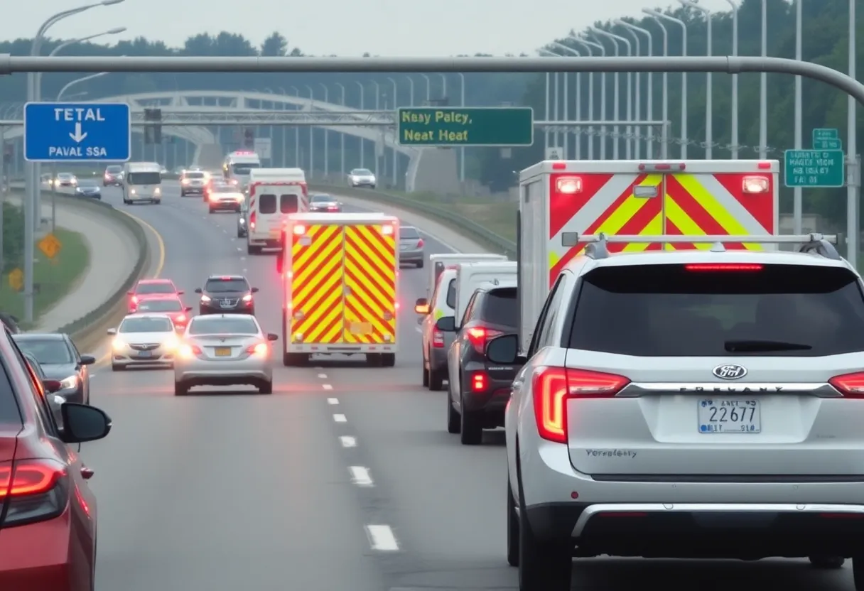 Emergency vehicles on I-565 after a motorcycle accident in Madison