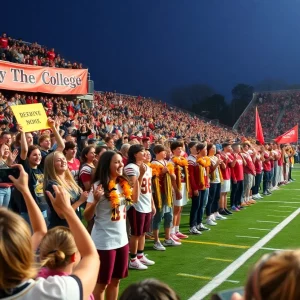 Crowd celebrating the Miss Homecoming announcement at Auburn University