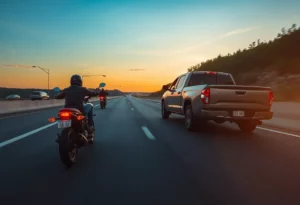 Scene of a motorcycle accident on a highway.