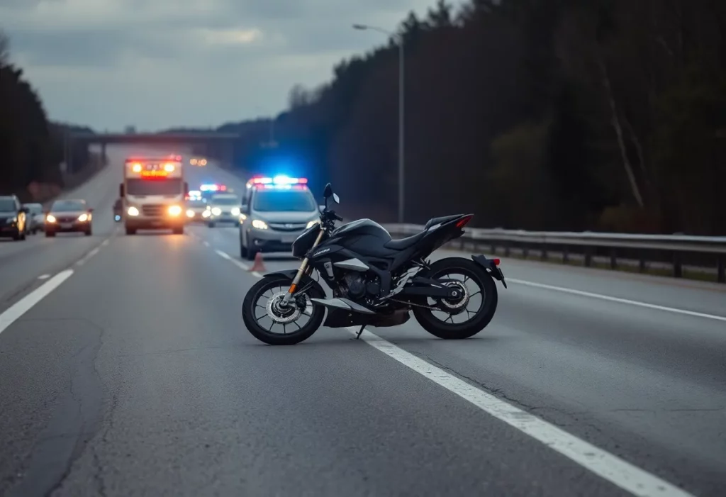 Scene of a motorcycle crash on Highway 53 in Harvest, Alabama