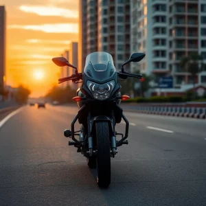 A motorcycle parked on a road demonstrating the importance of safety.