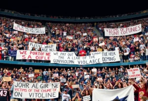 Fans in NFL stadium holding banners for victims of violence