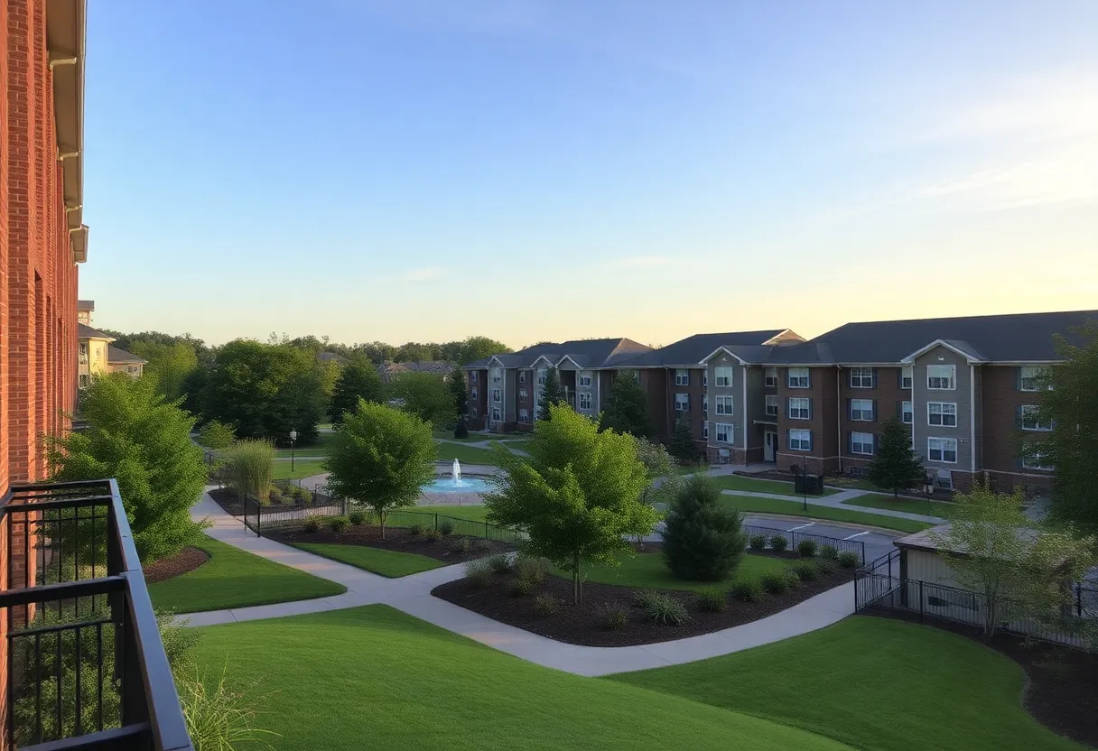 Pet-friendly apartment complex with green spaces in Huntsville