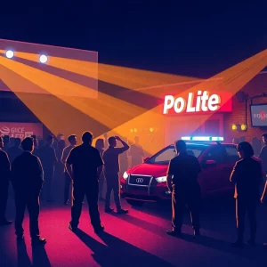 Police officers at a club scene in Huntsville following a shooting incident.