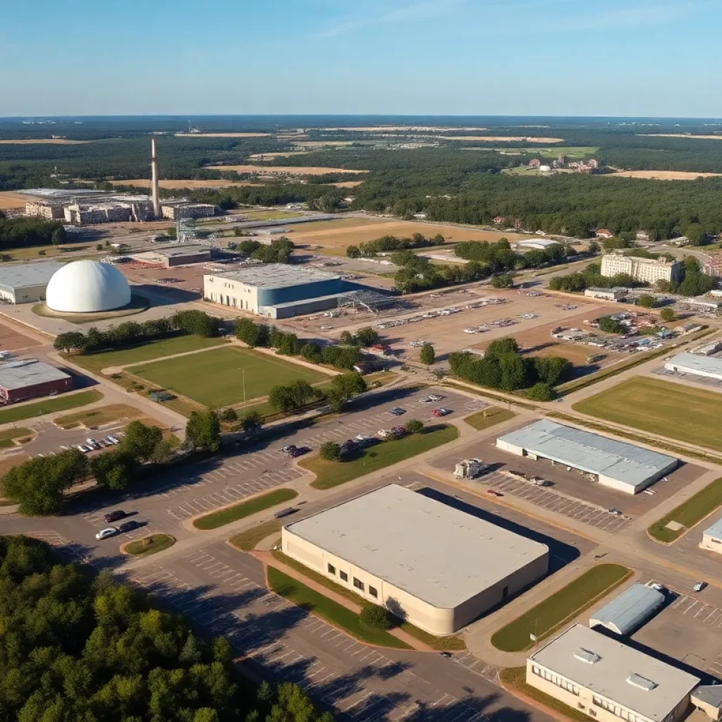 Panoramic view of Redstone Arsenal in Huntsville, focusing on military facilities.