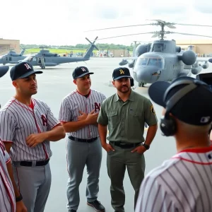 Rocket City Trash Pandas players touring Redstone Arsenal