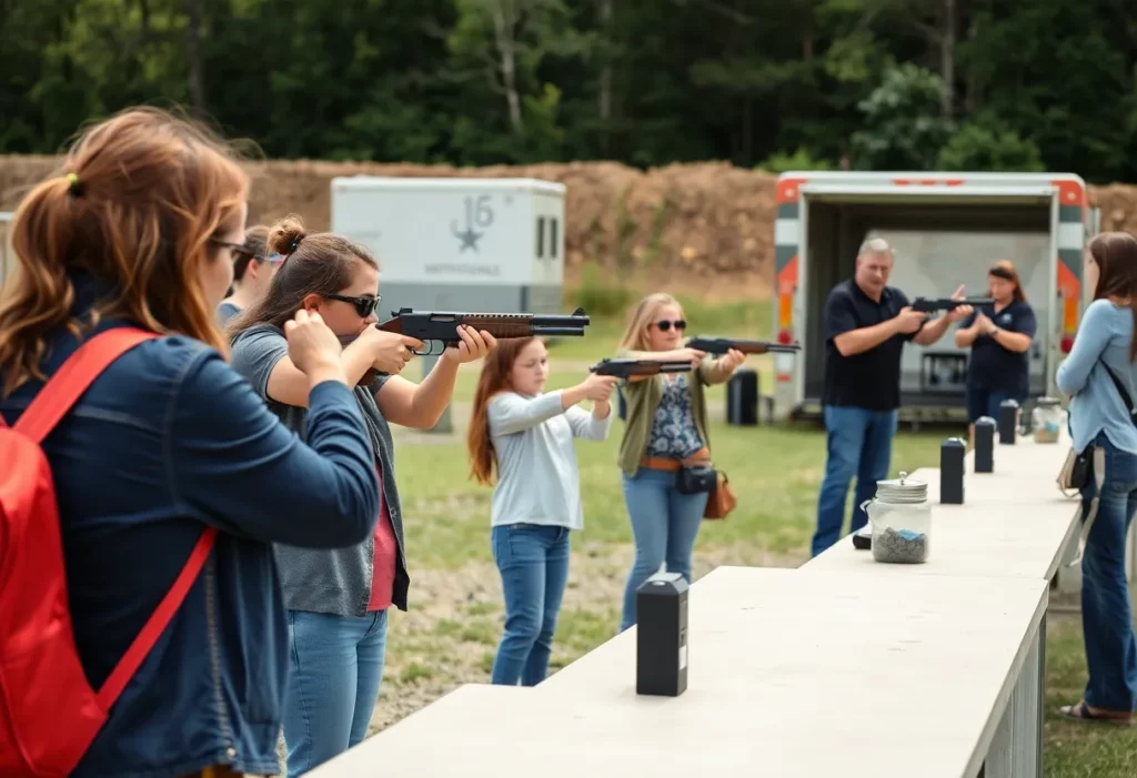 Women and families participating in a shooting sports event at Bass Pro Shops