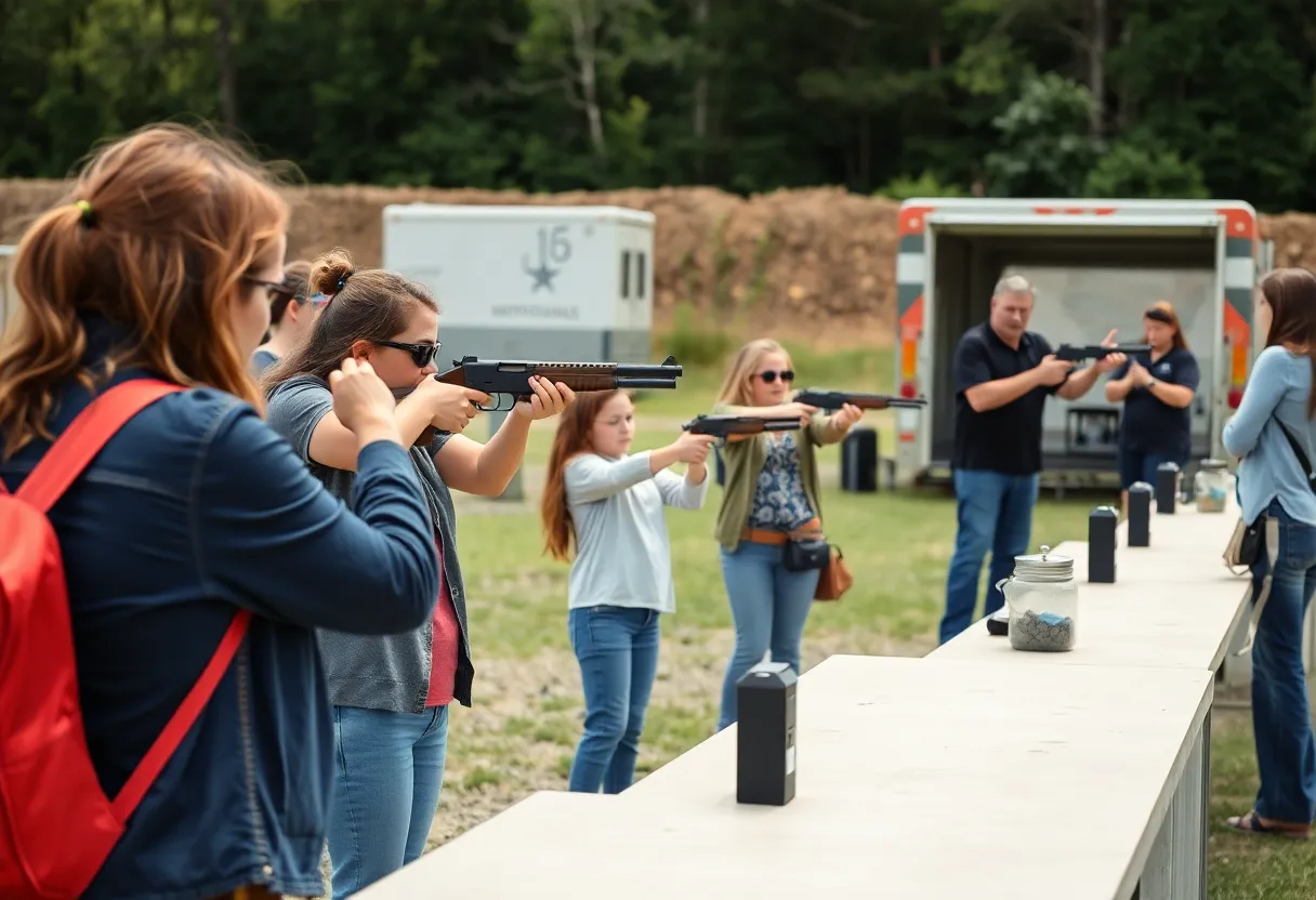 Women and families participating in a shooting sports event at Bass Pro Shops