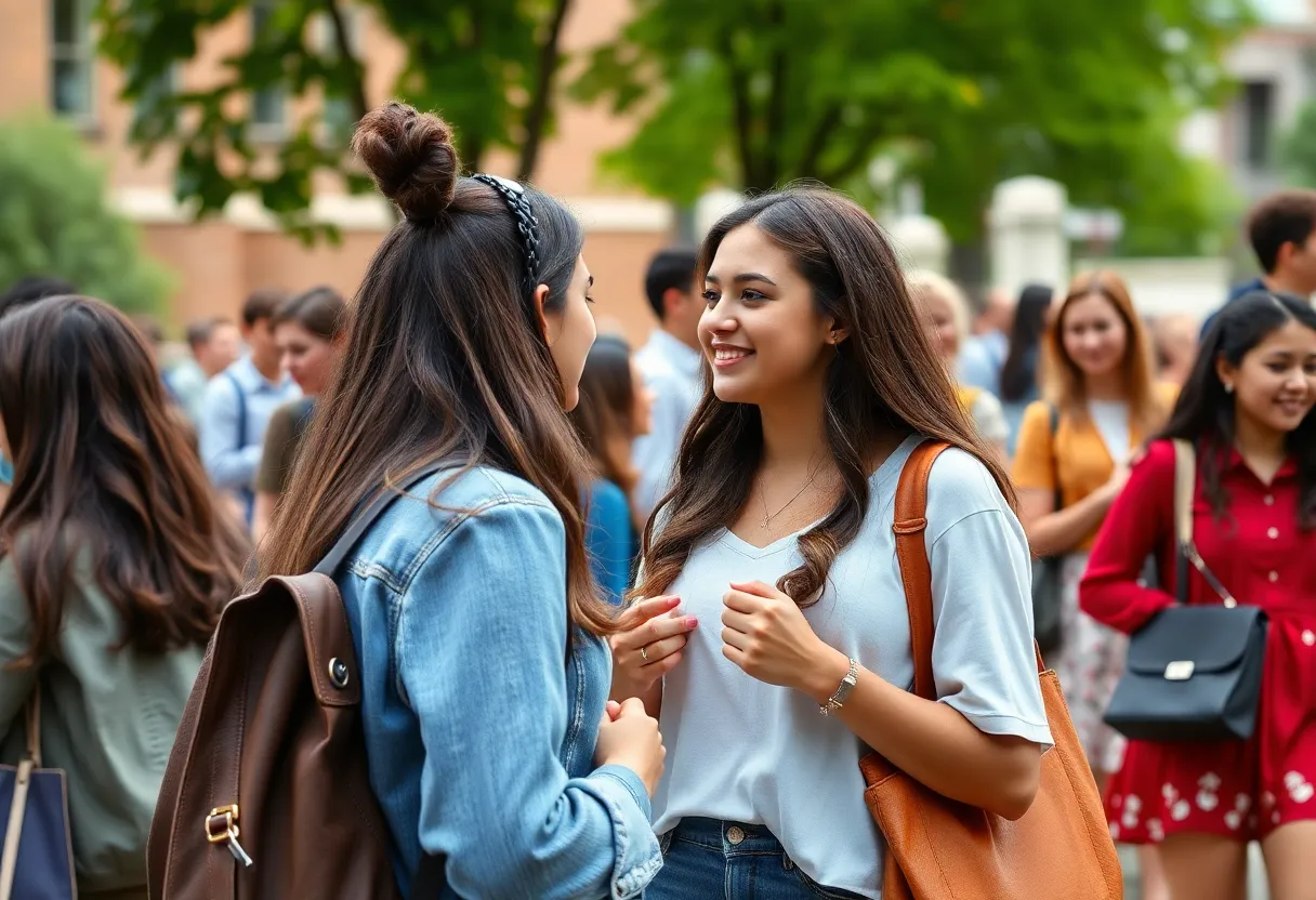 Students socializing on campus during sorority recruitment events.