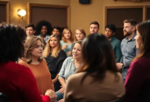 Storytelling showcase focused on domestic violence awareness at Shenanigans Comedy Theatre.