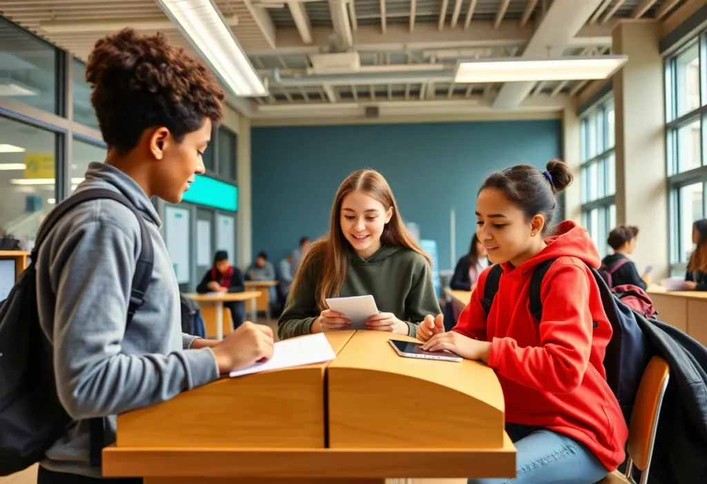 Students operating a credit union at Mae Jemison High School