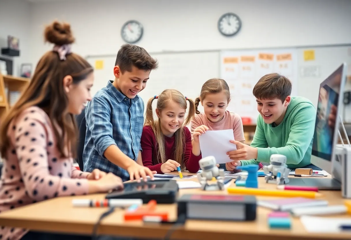 Students participating in STEM activities in a classroom