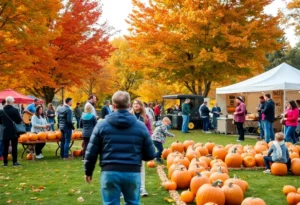 Families enjoying autumn festivals in Tennessee Valley with colorful fall foliage.