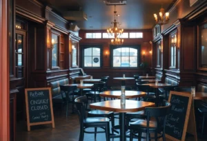 Interior view of The Bottle Bar showcasing empty tables and chairs