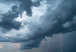 Dramatic stormy sky in Alabama indicating severe weather alert