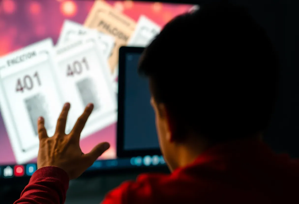 Frustrated user dealing with TicketMaster Error 401 on a computer.